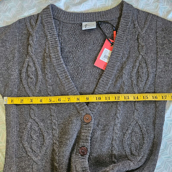 Juna Cardigan Womens S Gray Wool Sweater Short Sleeve Pockets Academia Preppy - Picture 9 of 11